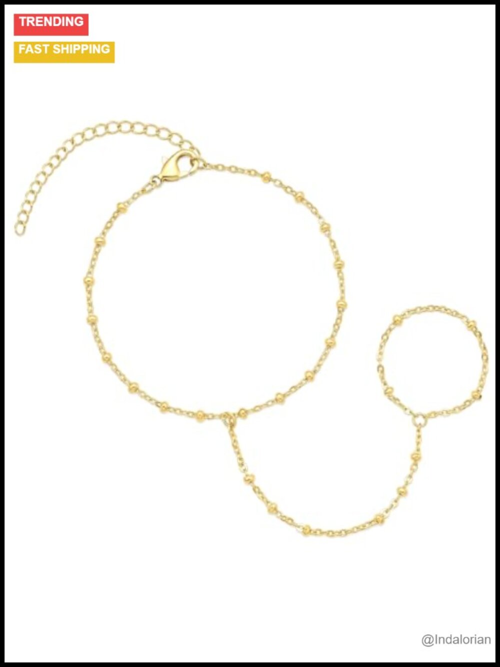 14K Gold Hand Chain Bracelet Bead Chain Women Minimalist